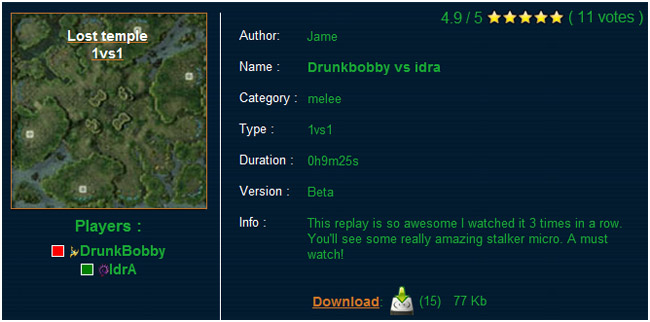 Starcraft 2 Replay of the week Drunkbobby vs Idra